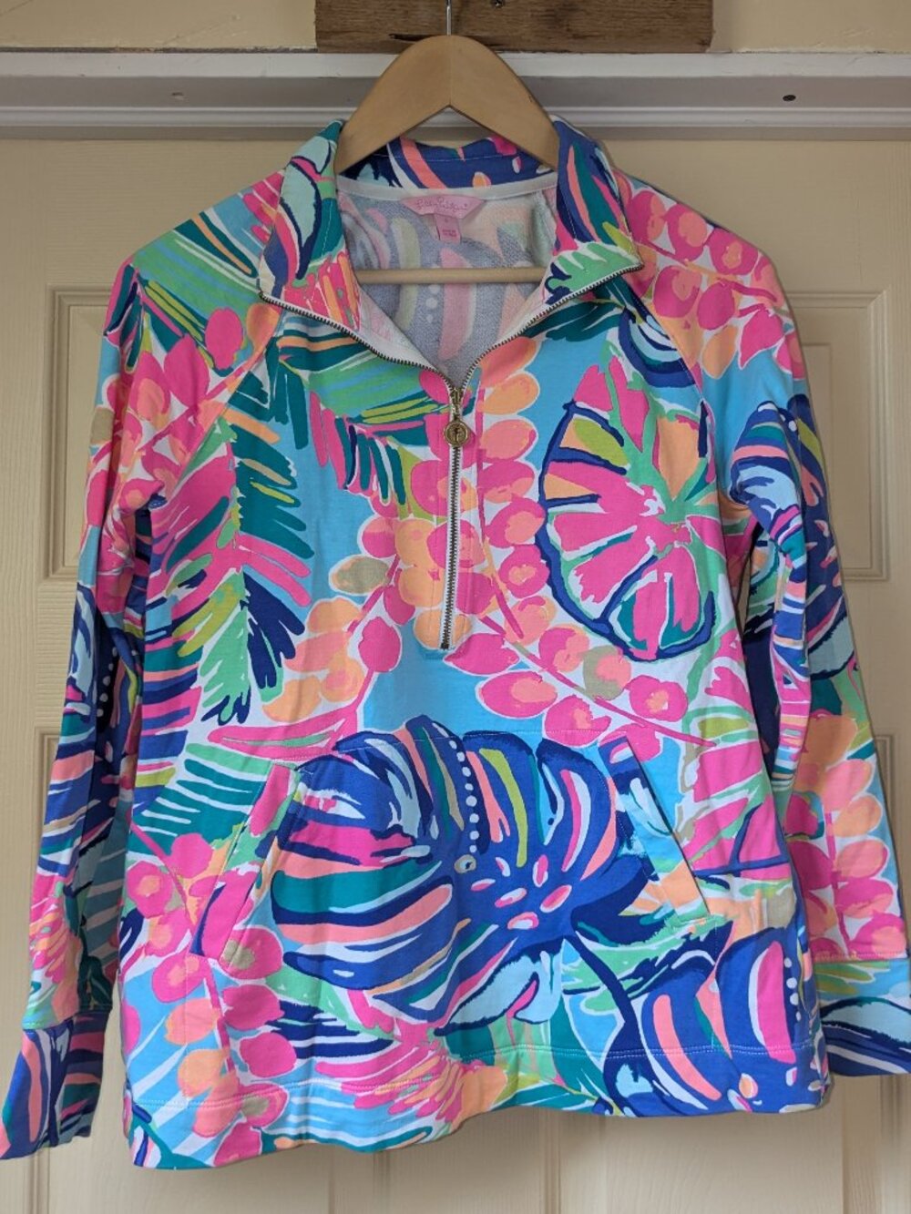 Lilly Pulitzer Womens Small UPF 50 Skipper Popover Half Zip Exotic Garden Floral